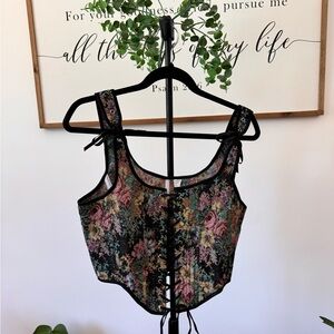Women Vintage Palazzo Corset Crop Tops Floral Print Vest Bustier Lace Push Up